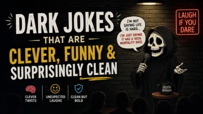 Dark jokes that are clever, funny, and surprisingly clean with a playful grim reaper comedy scene